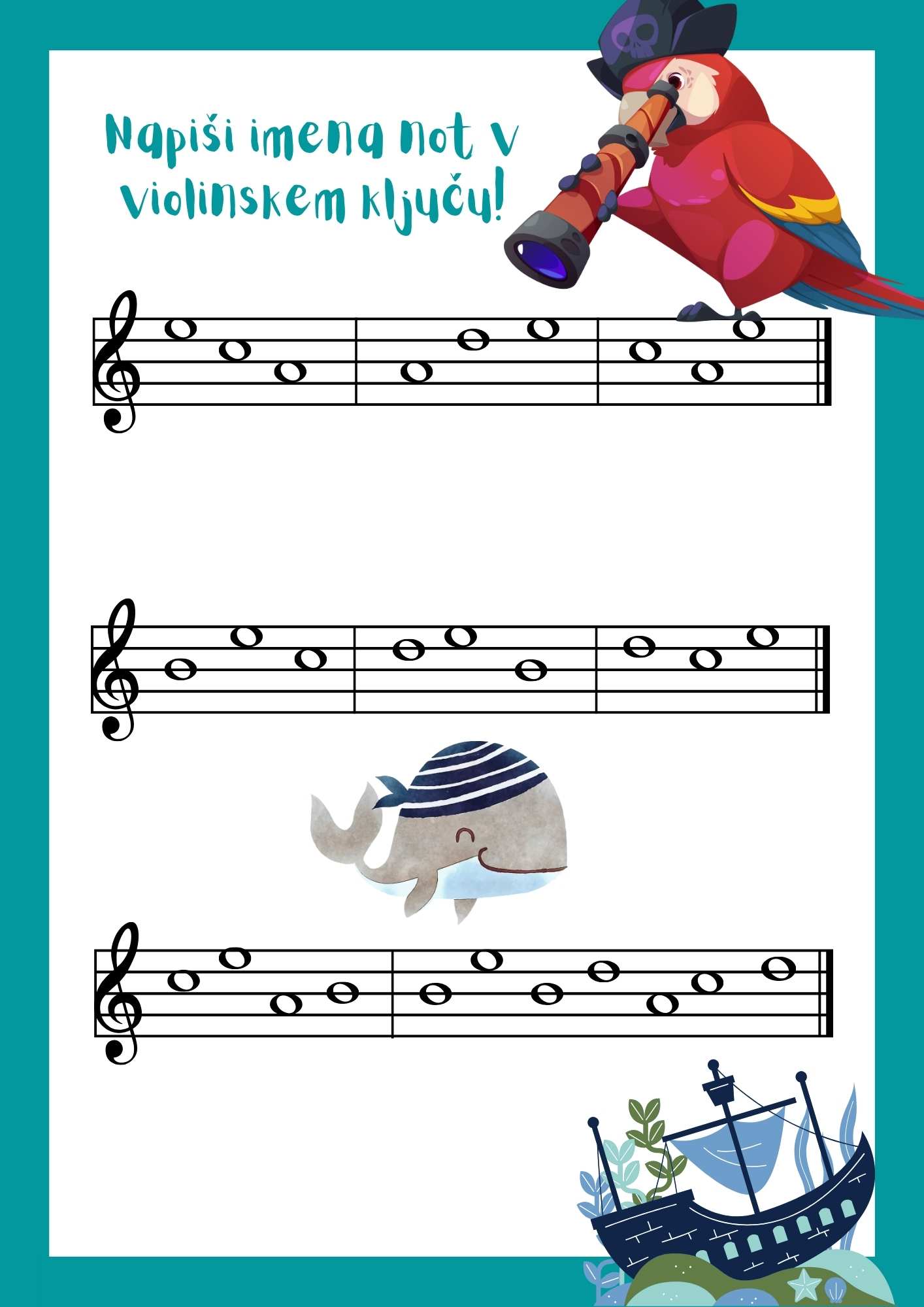 Vaje violinski ključ a1-e2 vaje za note violinski ključ a1 - e2