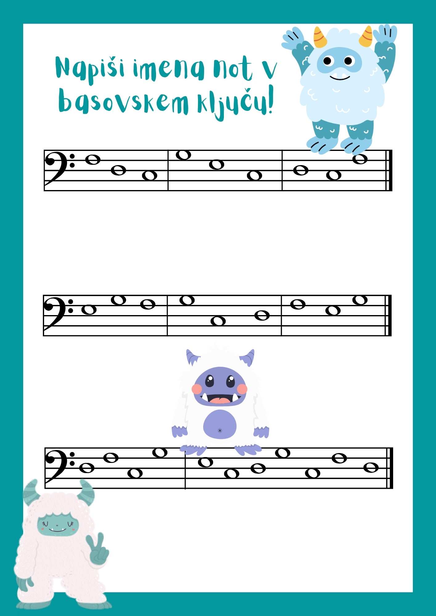 Vaje basovski ključ c-g vaje za note v basovski ključ